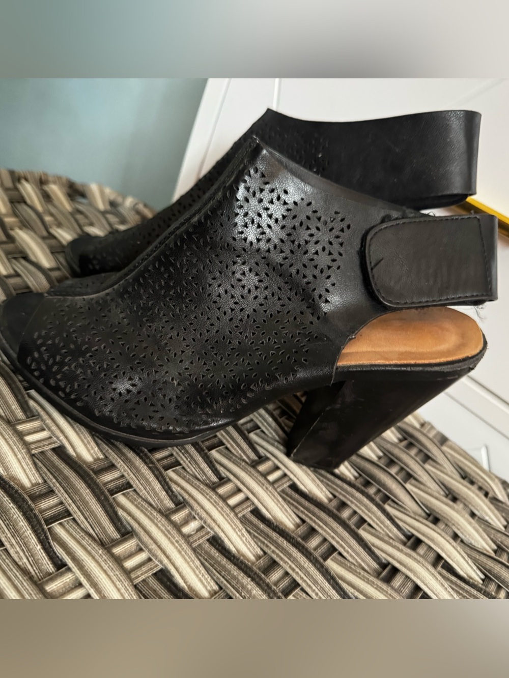 Black Open Toe Booties Slingback Heels - Women's Shoes 7.5